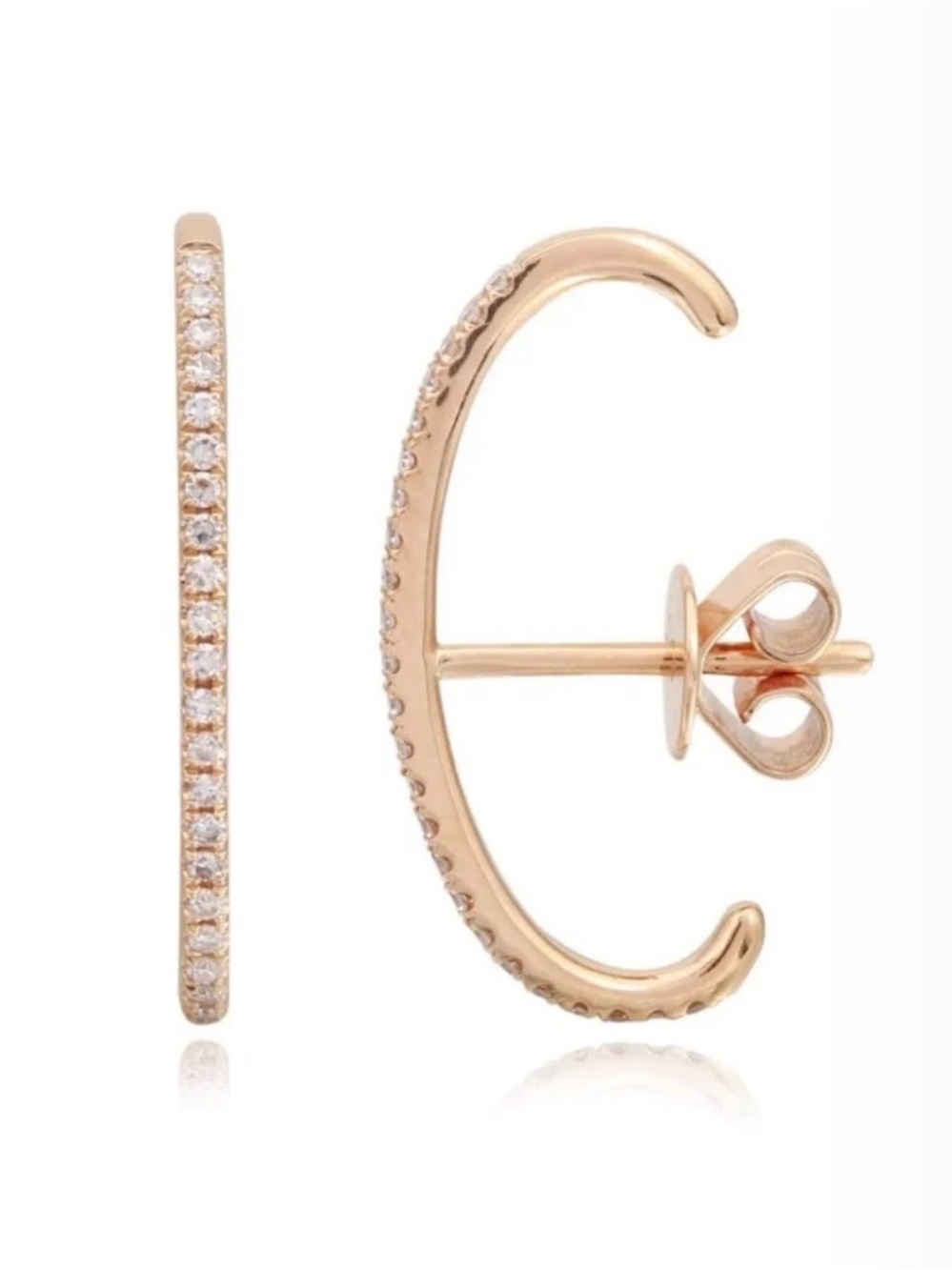 14k Rose Gold Pave Diamond Ear Suspender Huggie Stud Earrings Fine Jewelry